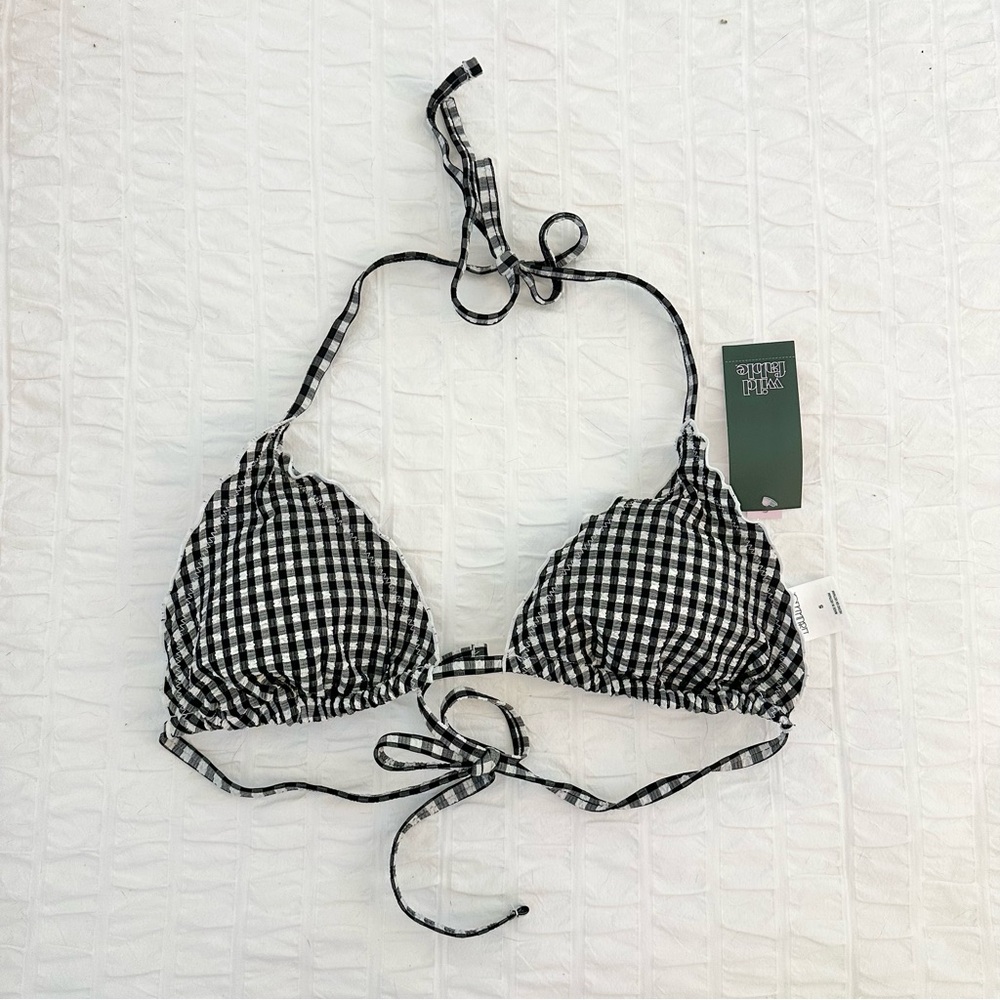 NWT Wild Fable Gingham Ruffle Bikini Top - Picture 1 of 5